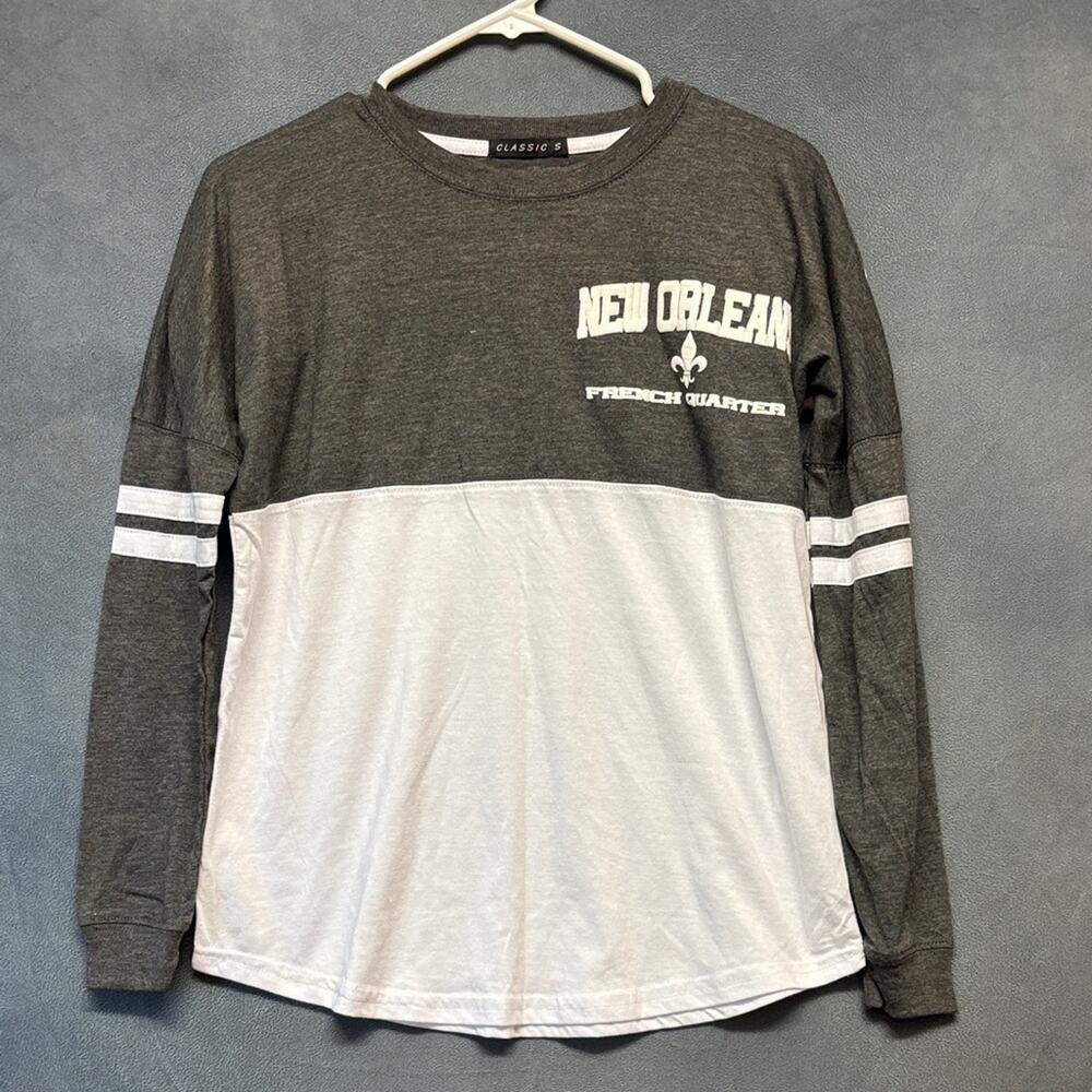 New Orleans French Quarter Long Sleeve Spirit Jersey Shirt Gray White S Saints
